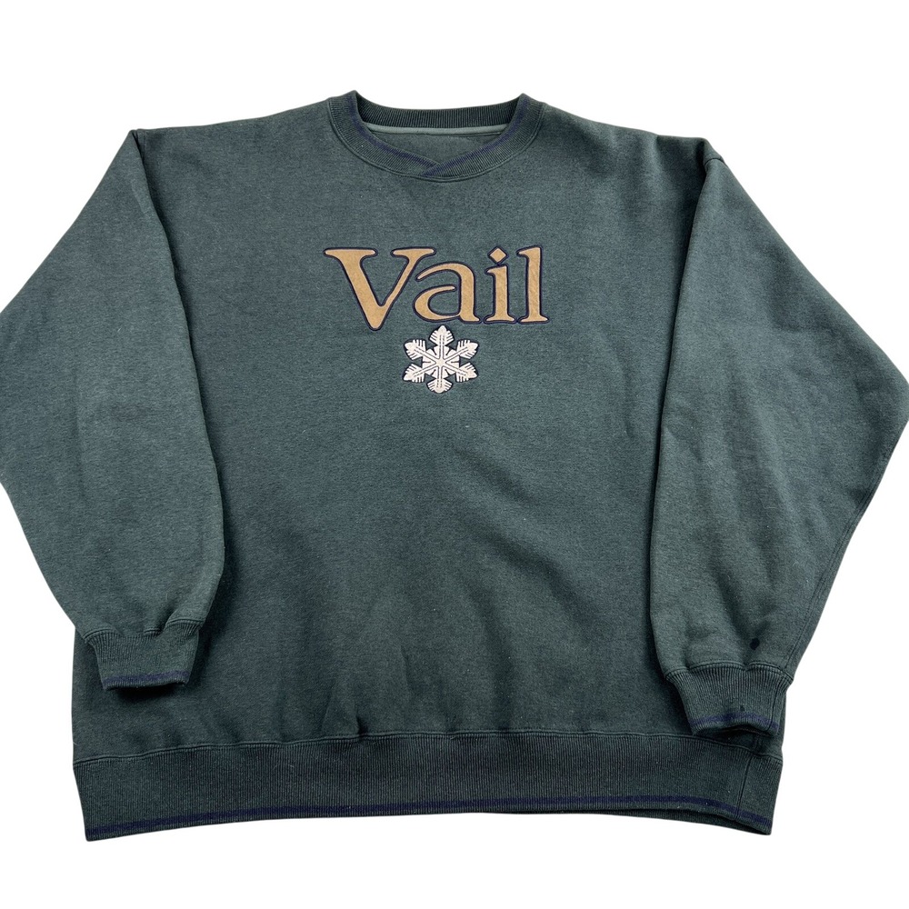 Vtg Vail Colorado Embroidered Snowflake Crewneck Sweatshirt 2XL Green Ski Lodge